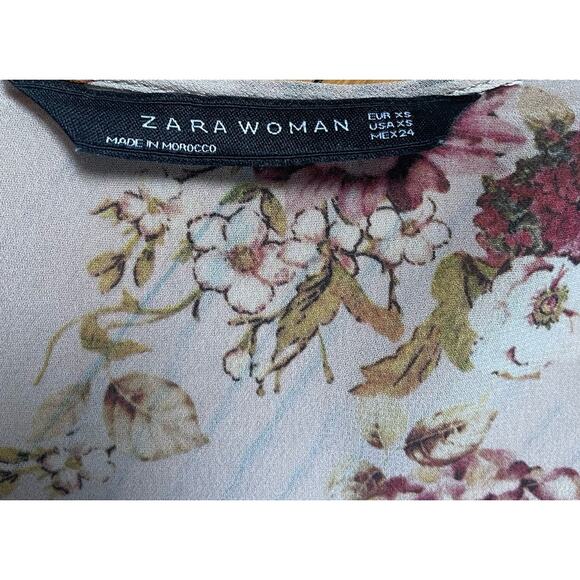 Zara Multicolor Floral Puff Sleeve Button Down V-neck Blouse Size XS X-Small - Picture 5 of 5